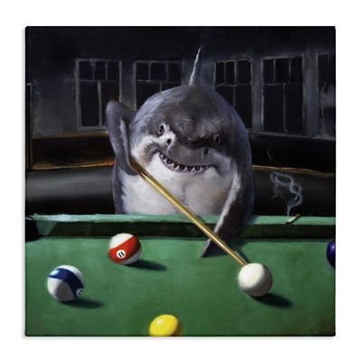 Stupell Industries Pool Shark Funny Marine Animal Bar, Designed by Lucia Heffernan Canvas Wall Art, 30 x 30, Black