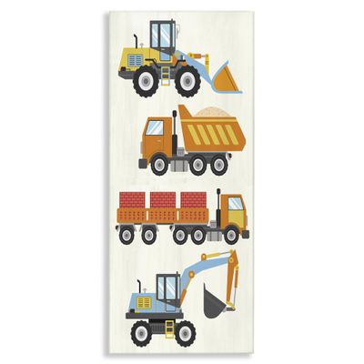 Stupell Industries Construction Vehicles Playful Bulldozer Dump Truck, Designed by Kim Allen Canvas Wall Art, 17 x 40, Grey