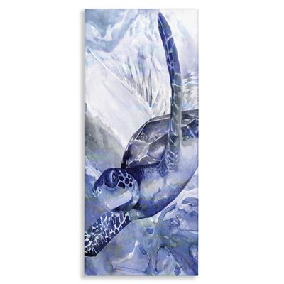 Stupell Industries Stylized Blue Sea Turtle Swimming in Ocean, Designed by Stellar Design Studio Canvas Wall Art, 20 x 48, Off- White