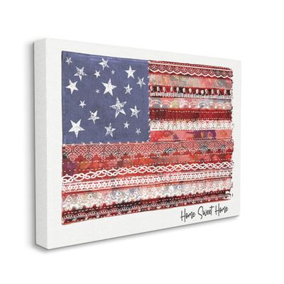 Stupell Industries Home Sweet Home Phrase Lace Pattern American Flag