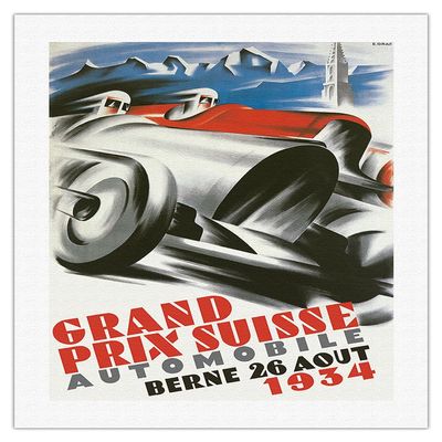 1934 Swiss Grand Prix - Bern Switzerland - Vintage Car Racing Poster - Fine Art Rolled Canvas Print 20in x 26in
