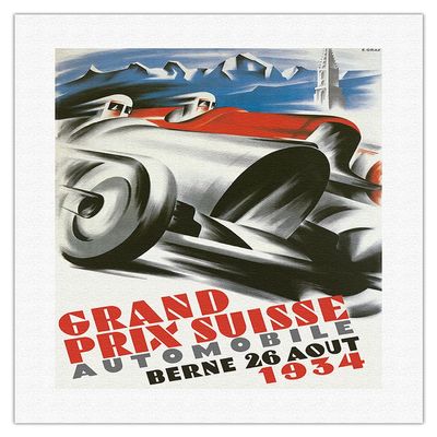 1934 Swiss Grand Prix - Bern Switzerland - Vintage Car Racing Poster - Fine Art Rolled Canvas Print 16in x 20in