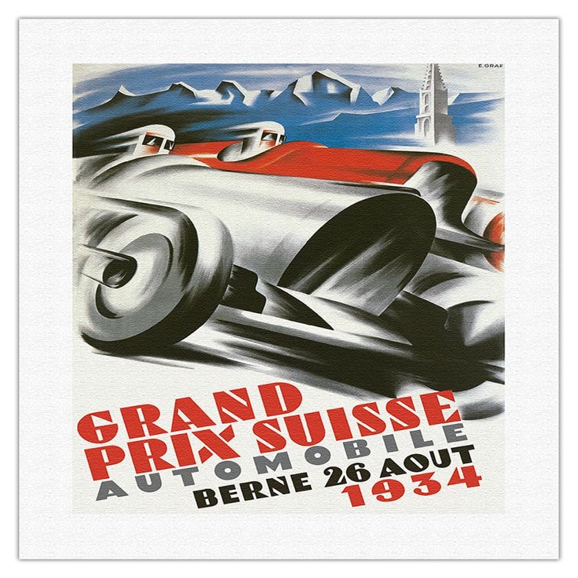 1934 Swiss Grand Prix - Bern Switzerland - Vintage Car Racing Poster - Fine Art Rolled Canvas Print 16in x 20in