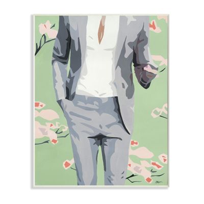 Stupell Industries Men's Fashion Business Suit Over Pink Flowers