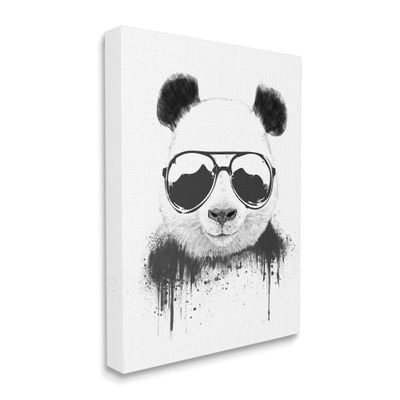 Stupell Industries Cool Panda Sunglasses Black and White Paint Drip