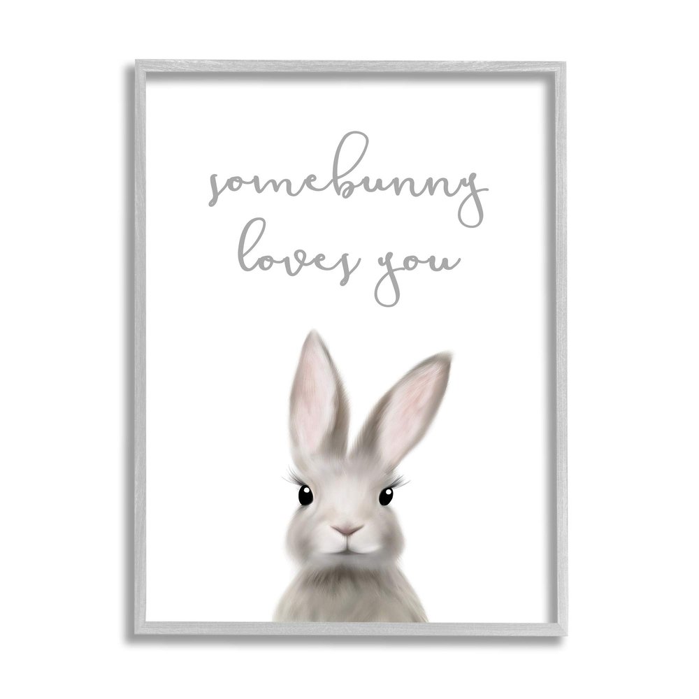 Stupell Industries Somebunny Loves You Quote Grey Rabbit Animal Pun