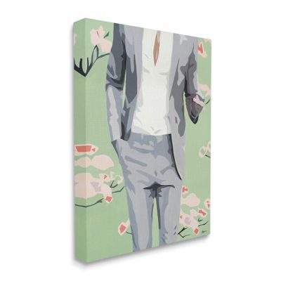 Stupell Industries Men's Fashion Business Suit Over Pink Flowers