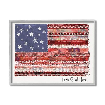 Stupell Industries Home Sweet Home Phrase Lace Pattern American Flag