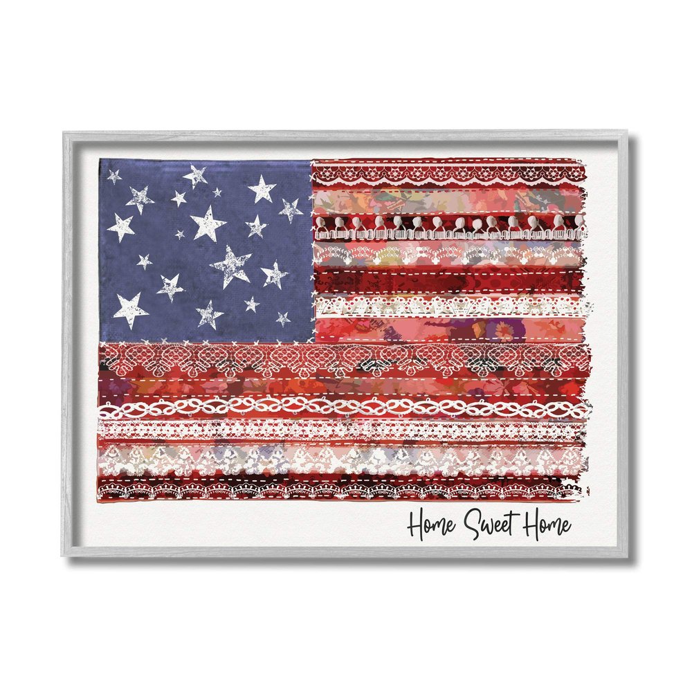 Stupell Industries Home Sweet Home Phrase Lace Pattern American Flag