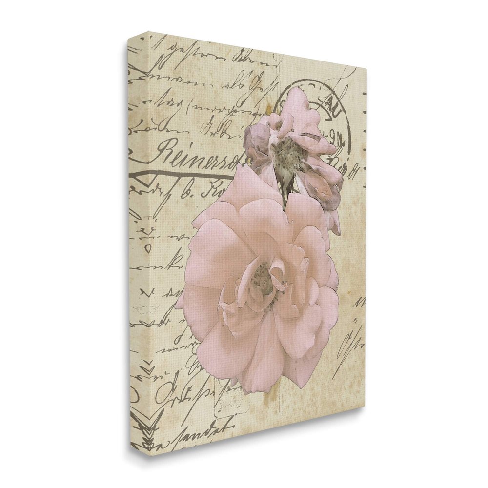 Stupell Industries Soft Pink Florals on Vintage Postal Letter