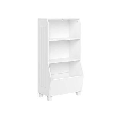 RiverRidge Kids Bookshelf with Veggie Storage Bin and 2 Open Shelves - Kids Storage Organizer, Toy Shelf & Book Shelf with Deep Veggie Bin and Top Toy Display Area