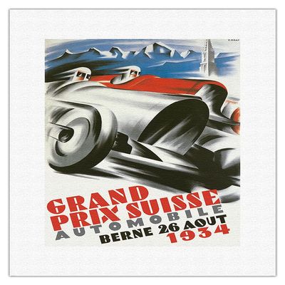 1934 Swiss Grand Prix - Bern Switzerland - Vintage Car Racing Poster - Fine Art Rolled Canvas Print 11in x 14in