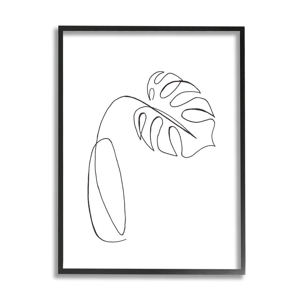 Stupell Industries Minimal Monstera Plant Single Line Drawing, Designed by Patricia Pinto Black Framed Wall Art, 16 x 20
