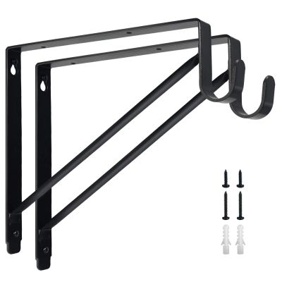 Kunzye 2 Pack Heavy Duty Closet Shelf & Rod Brackets, Black Steel, Wall Mount, Clothes Hanger Pole Support, Closet Shelves Bracket with Rod Shelving Support