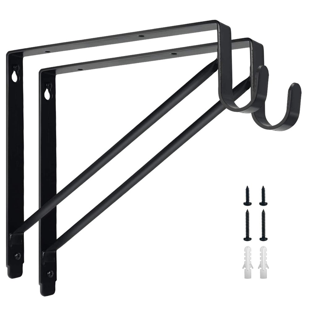 Kunzye 2 Pack Heavy Duty Closet Shelf & Rod Brackets, Black Steel, Wall Mount, Clothes Hanger Pole Support, Closet Shelves Bracket with Rod Shelving Support