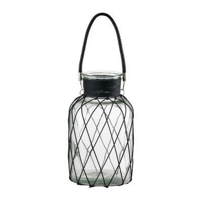 A&B Home Glass Vase with Handle - 8.5" Dia. x 15" - Clear,Black
