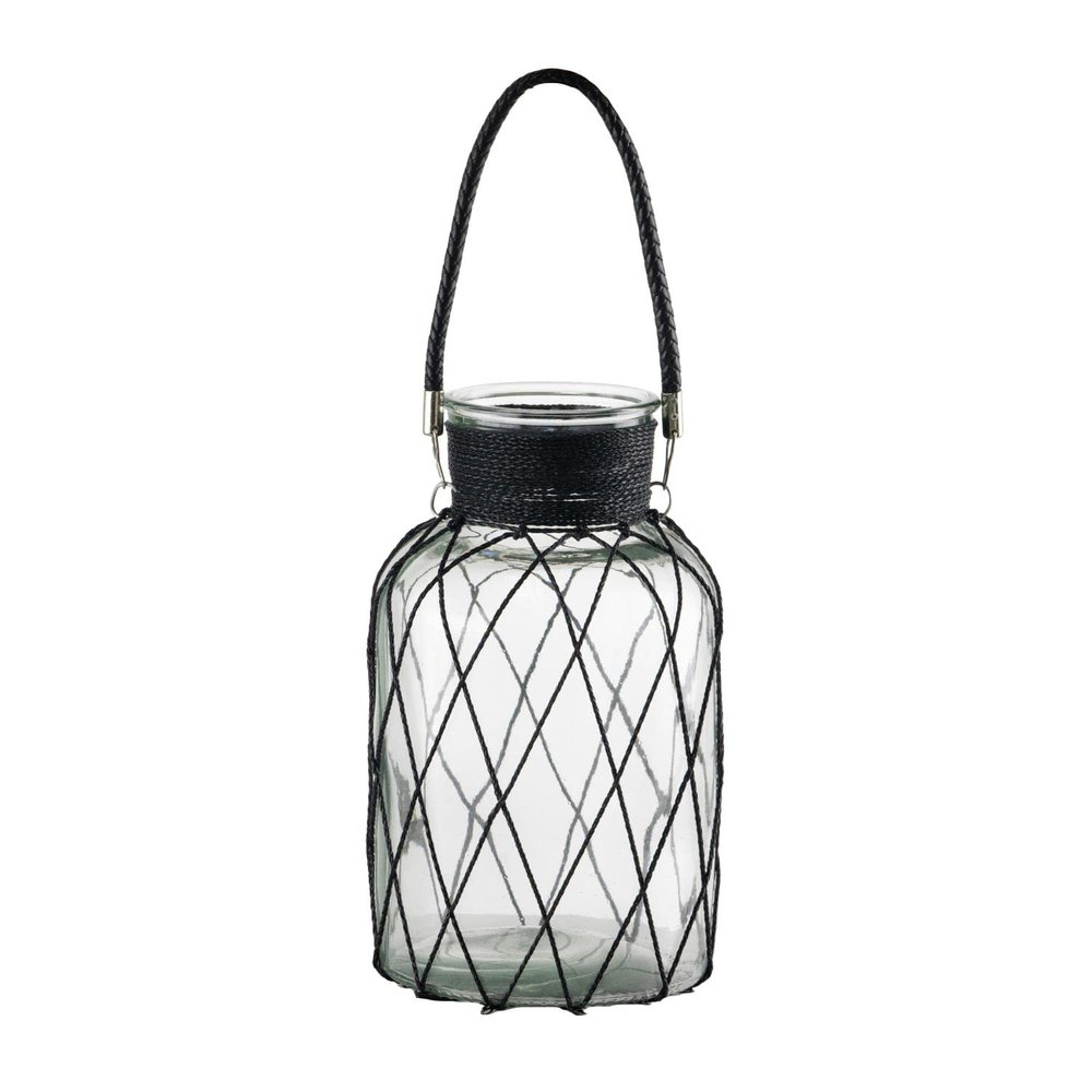 A&B Home Glass Vase with Handle - 8.5" Dia. x 15" - Clear,Black