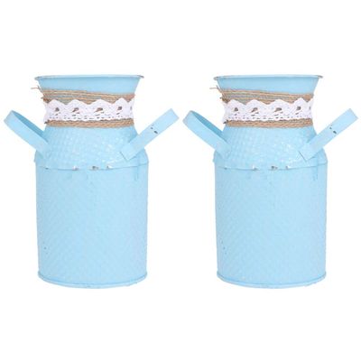 Cabilock 2pcs Vintage Floral Iron Plant Pots Rustic Flower Holders for Home Decor for Weddings Parties Table Centerpieces Galvanized Bucket Design