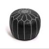 KING OF HANDMADE Premium Moroccan Leather Pouf Cover - Round & Large Ottoman Footstool Cover with Embroidery - Cover ONLY - Perfect for The Living Room Bedroom, Kids Room, Gift & Wedding (Black 20) view 1