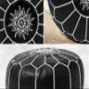 KING OF HANDMADE Premium Moroccan Leather Pouf Cover - Round & Large Ottoman Footstool Cover with Embroidery - Cover ONLY - Perfect for The Living Room Bedroom, Kids Room, Gift & Wedding (Black 20) view 4