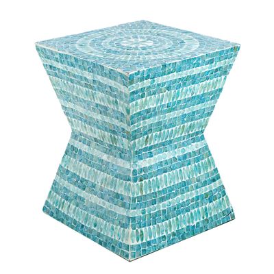 A&B Home Small Side Table, Geometric Desigh Coffee Table Capiz Stool, Mother of Pearl Round Accent Table, Living Room Plant Stand, Cream & Gold, 14" x 14" x 18"