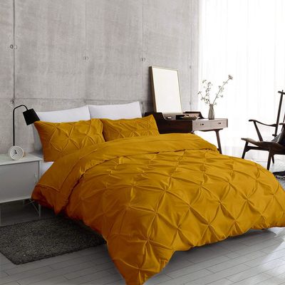 Royal Sheet 600 Thread Count 3 Piece Pinch Pleated Duvet Cover Set with Zipper Closure and Corner Ties - 100% Egyptian Cotton - Full/Full XL/Queen 88" X 88" Gold Solid