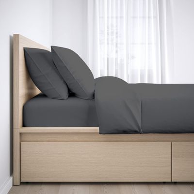 100% Egyptian Cotton Sheets, Dark Grey Solid-FlexTop King Sheets Set, 600 Thread Count Extra Long Staple Cotton, Sateen Weave for Soft and Silky Feel, Fits Mattress Upto 15'' DEEP Pocket Mattress