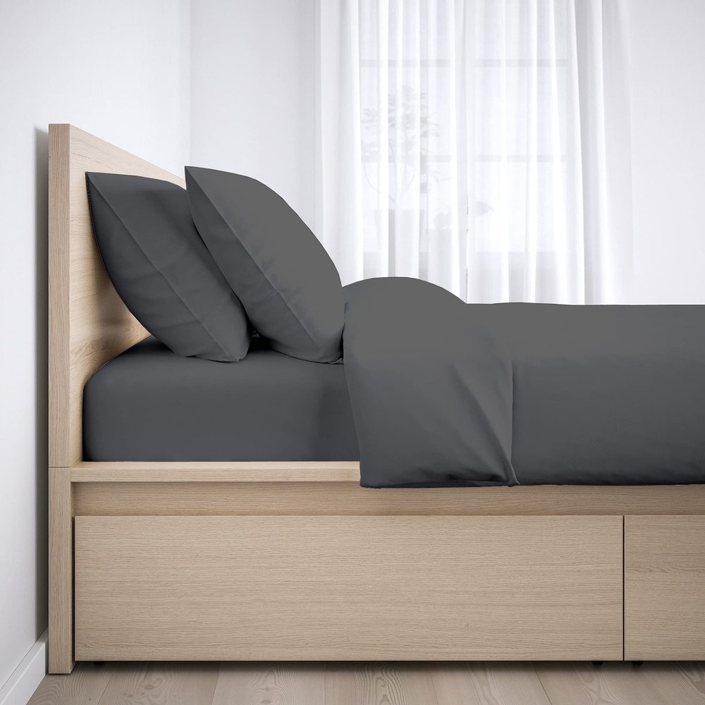 100% Egyptian Cotton Sheets, Dark Grey Solid-FlexTop King Sheets Set, 600 Thread Count Extra Long Staple Cotton, Sateen Weave for Soft and Silky Feel, Fits Mattress Upto 15'' DEEP Pocket Mattress