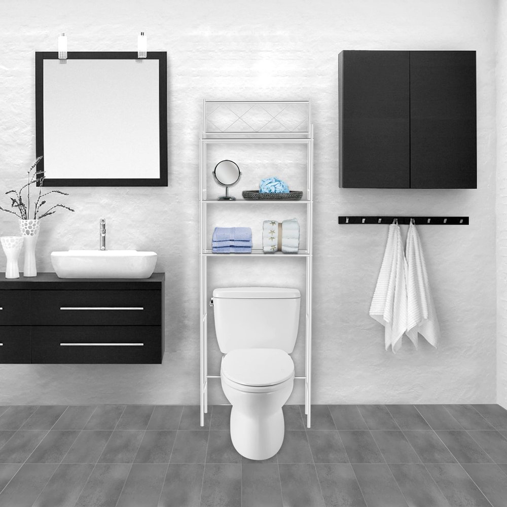 J&V TEXTILES 3-Shelf Bathroom Organizer Over The Toilet, Bathroom Spacesaver (White)*