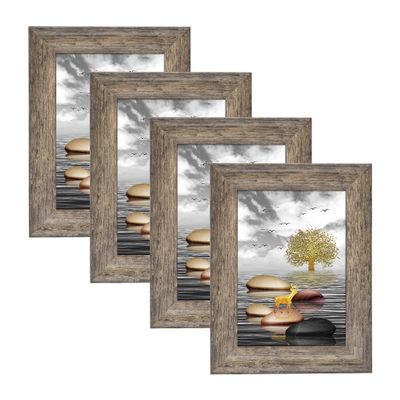 Alkerman 5x7 Picture Frames Rustic Distressed Gray Wood Pattern High Definition Glass for Table Top Display and Wall Mounting Photo FramePack of 4