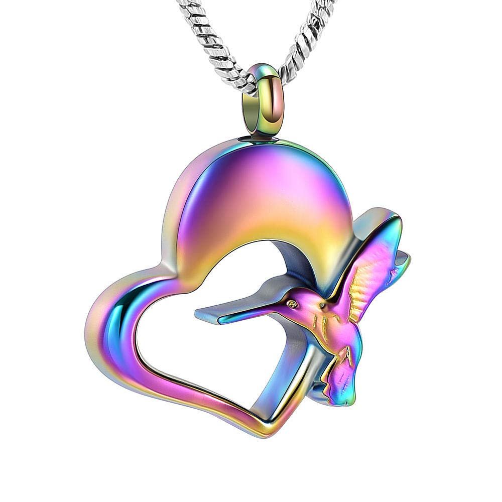 QJZM Pet Memorial Jewelry of Hummingbird Cremation Necklace for Ashes Stainless Steel Keepsake Pendant for Women Men-Rose Gold_Pendant only