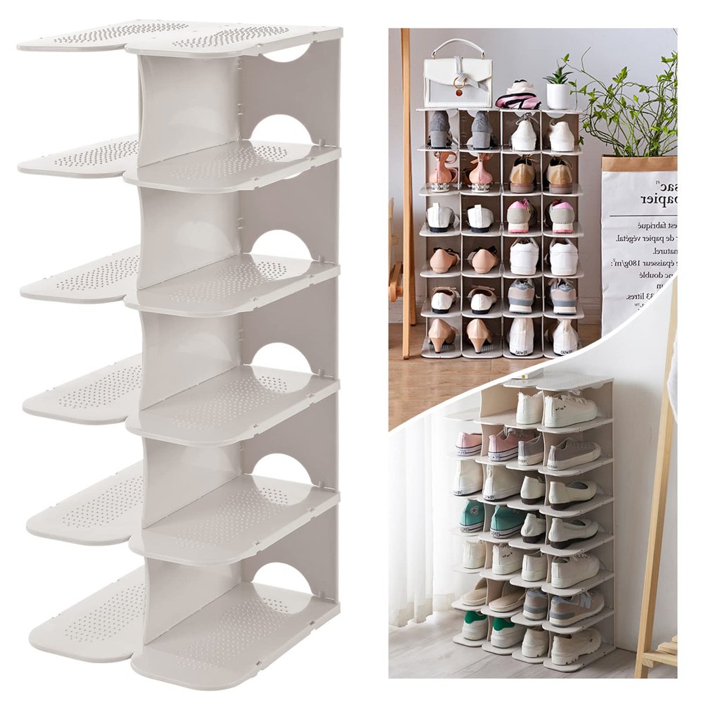 ACPOP 6-Tier Narrow Shoe Rack for Small Entryways, Space-Saving Adjustable Stackable Shelves, Free Standing Shoe Organizer for Closet, Corner, Doorway, White
