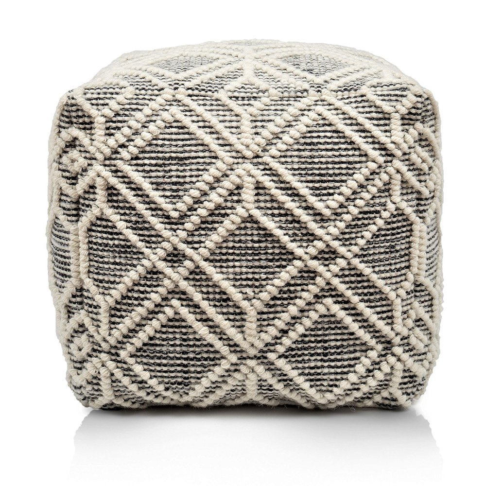 Loominaire Handmade Addo Wool, Cotton Natural Fiber Easy Maintenance Pouf/Footstool for Living Room Bed Room Family Room (16"x16"x16")