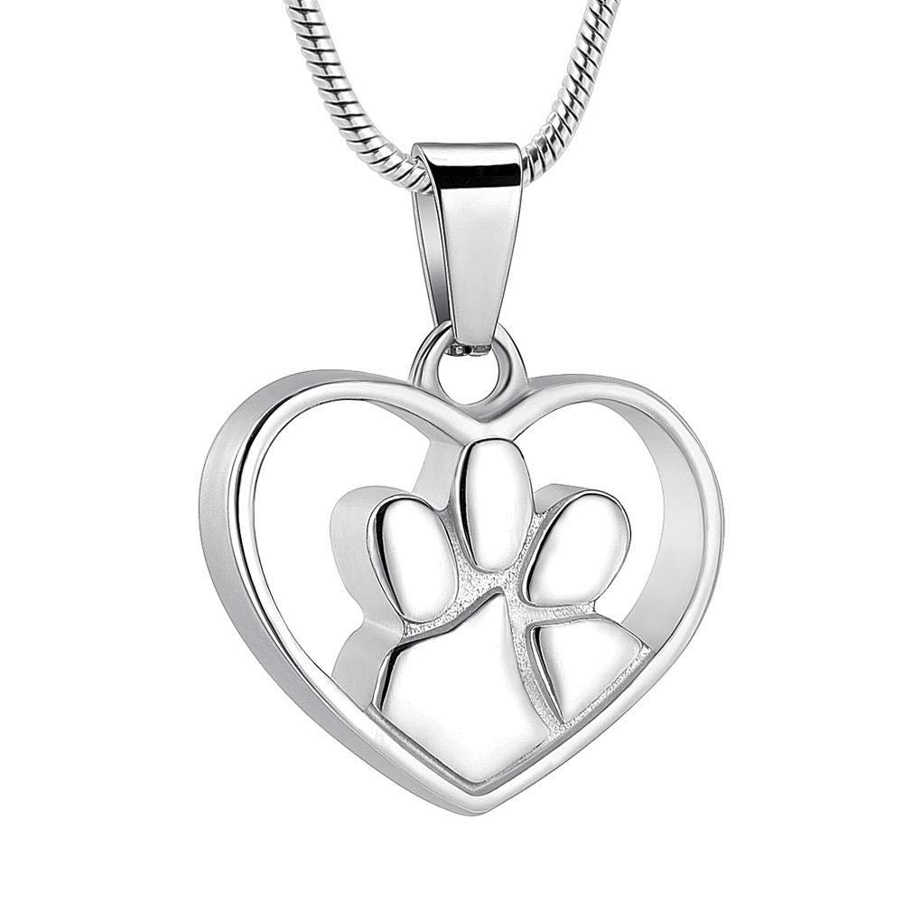 QJZM Paw in My Heart Cremation Necklace for Pet Stainless Steel Memorial Jewelry Hold Dog Cat Ashes Keepsake Pendant-Rose Gold_Necklace Box Funnel