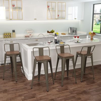 Aklaus Metal Farmhouse Swivel Bar Stools Set of 4, 24'' High, Rusty Finish, Square Shape, Kitchen Island Stools, 330lbs Capacity, Easy Assembly