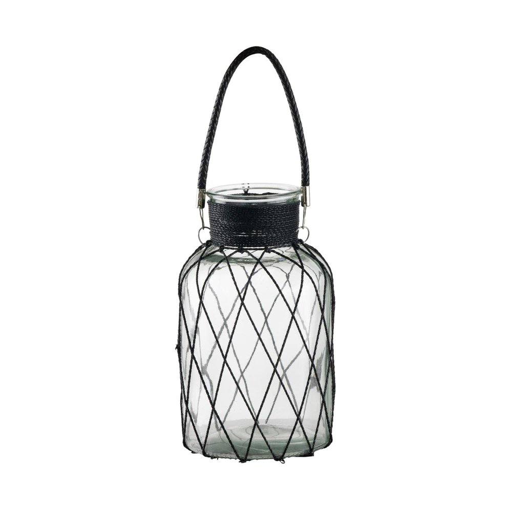 A&B Home Glass Vase with Handle - 7" Dia. x 12" - Clear,Black