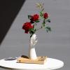 9 Inch Modern Art Ceramic Flower Vase Hand Holding Plants Flower Container, Tabletop White Arm vase for Home Office Decoration view 3