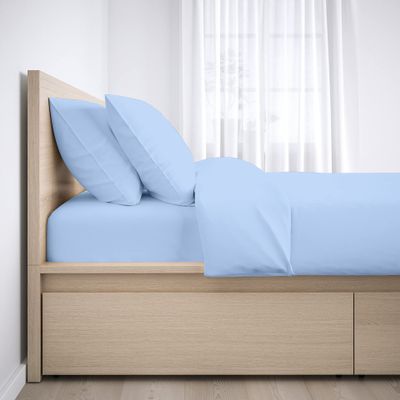 100% Egyptian Cotton Sheets, Light Blue Solid-RV King Sheets Set, 600 Thread Count Extra Long Staple Cotton, Sateen Weave for Soft and Silky Feel, Fits Mattress Upto 15'' DEEP Pocket Mattress