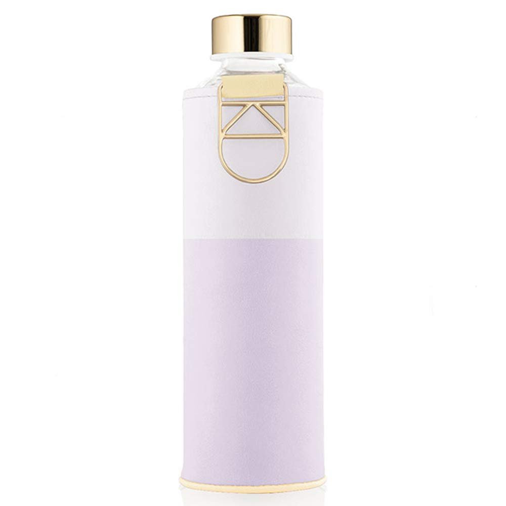 EQUA Glass Water Bottle with Faux Leather Sleeve - 25 oz - Leak Proof and BPA Free - 100% Borosilicate Glass (Mismatch Purple)