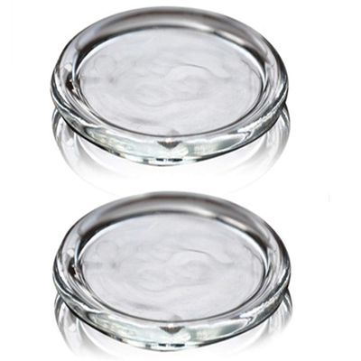 Cumuiu 2 Pack Glass Candle Holder 3" Clear Beautiful Transparent Round Candle Plate