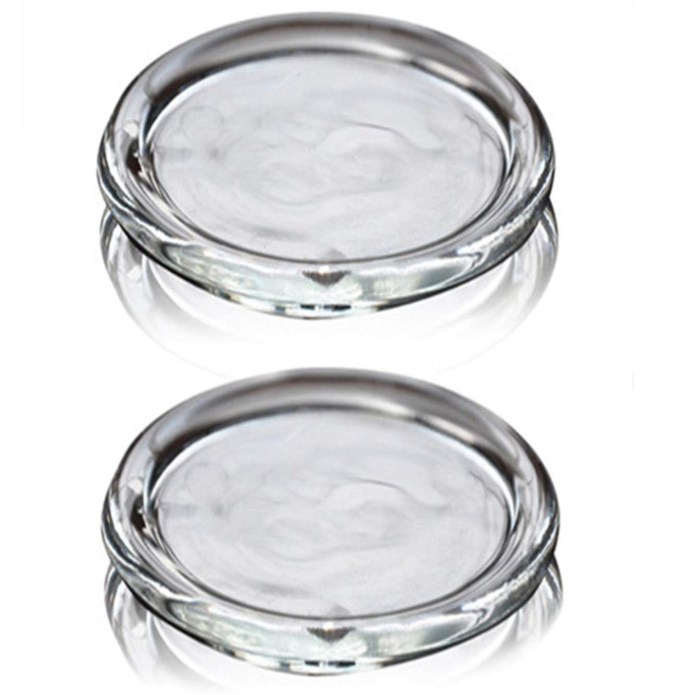 Cumuiu 2 Pack Glass Candle Holder 3" Clear Beautiful Transparent Round Candle Plate