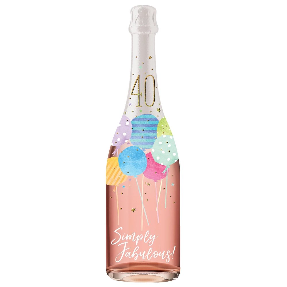 Pictura Musical Birthday Cards - Champagne Bottle-Shaped Card with Envelope, 10" x 2.75", 40th Simply Fabulous