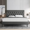 Allewie Queen Size Button Tufted/Fabric Upholstered Bed Frame with Adjustable Headboard/Wood Slat Support/Mattress Foundation/Dark Grey view 3