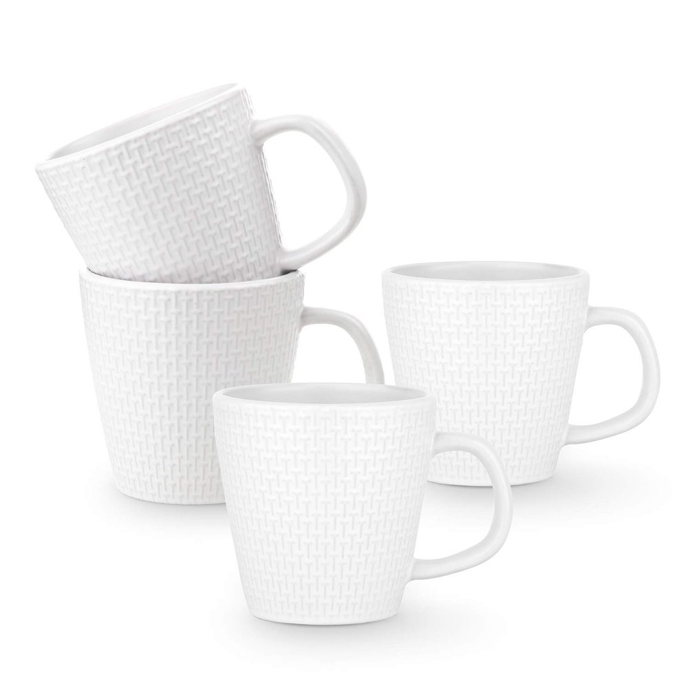 Stone lain Abigael Weave Stoneware Dish Set, 4 Mugs, White