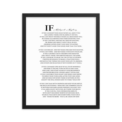 If Poem by Rudyard Kipling - Framed Print, Gift for Son, Gift for Him, Inspirational Quote, Black and White Framed Art, Gift Idea for a Man