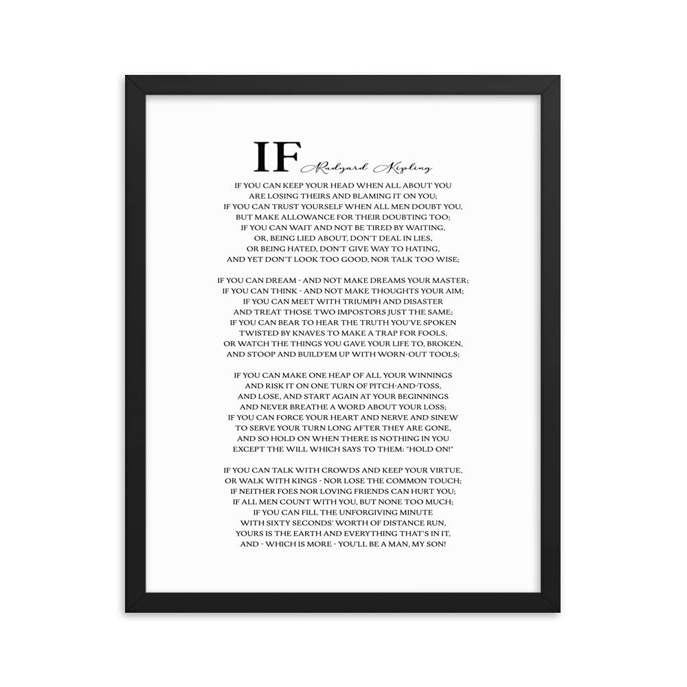 If Poem by Rudyard Kipling - Framed Print, Gift for Son, Gift for Him, Inspirational Quote, Black and White Framed Art, Gift Idea for a Man