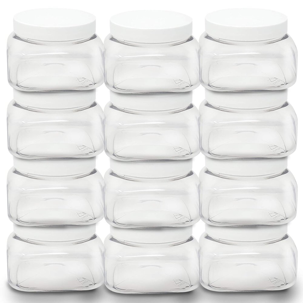 Clear Plastic Jars With Lids  Empty Containers For Cosmetic Creams, Scrubs, Balms, Travel Supplies & Much More (8 oz (12 Pack))
