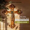 11 Inches wooden wall hanging cross from the holy land made of olive wood-mother of pearl, stars and four glasses, gift for the Easter and christmas view 2