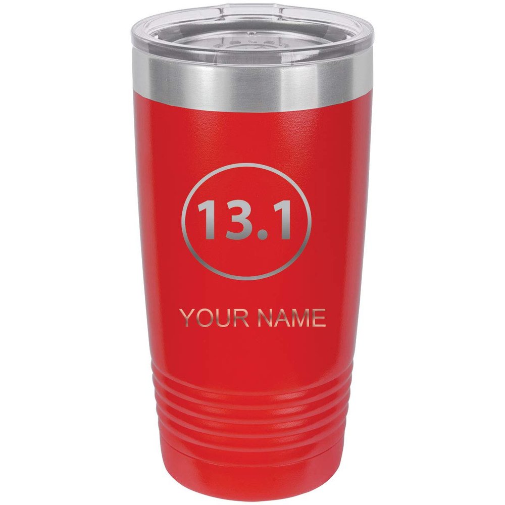 Personalized Custom Engraved 13.1 Half Marathon Race Runner Stainless Steel Double-Wall Insulated Tumbler 20-Ounce Running Event Travel Coffee Cup Mug Customizable