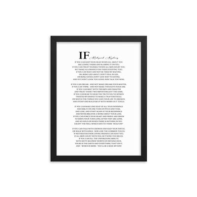 If Poem by Rudyard Kipling - Framed Print, Gift for Son, Gift for Him, Inspirational Quote, Black and White Framed Art, Gift Idea for a Man